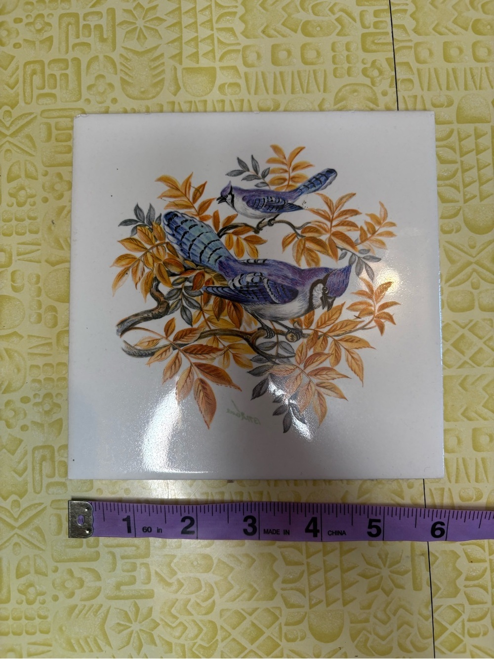 Vintage Decorative Blue and Orange Bird Wall Tile -